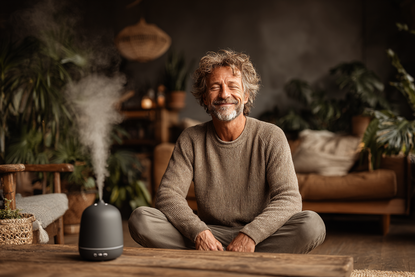 Чоловік практикує медитацію та дихальні техніки